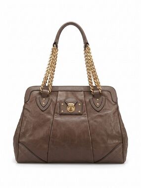 Marc Jacobs Collection Large Stam Bag Brown Leather Gold Chain Made in Italy